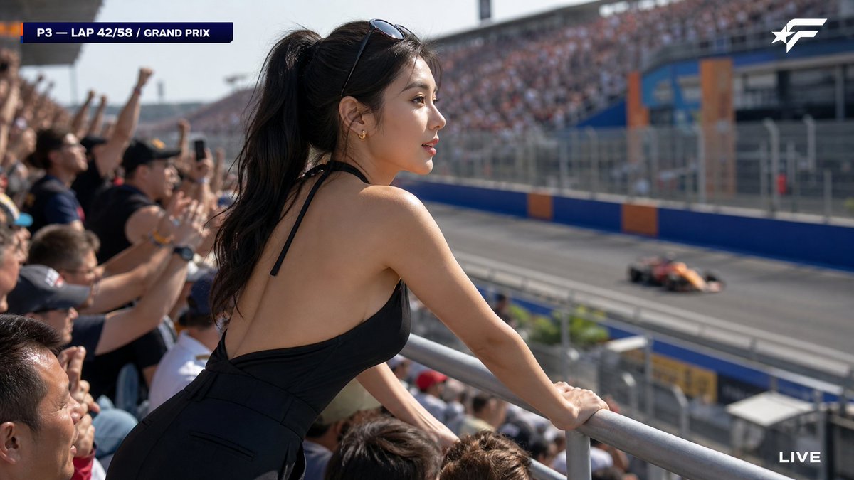 A candid HD broadcast capture from a major Formula racing Grand Prix, packed out