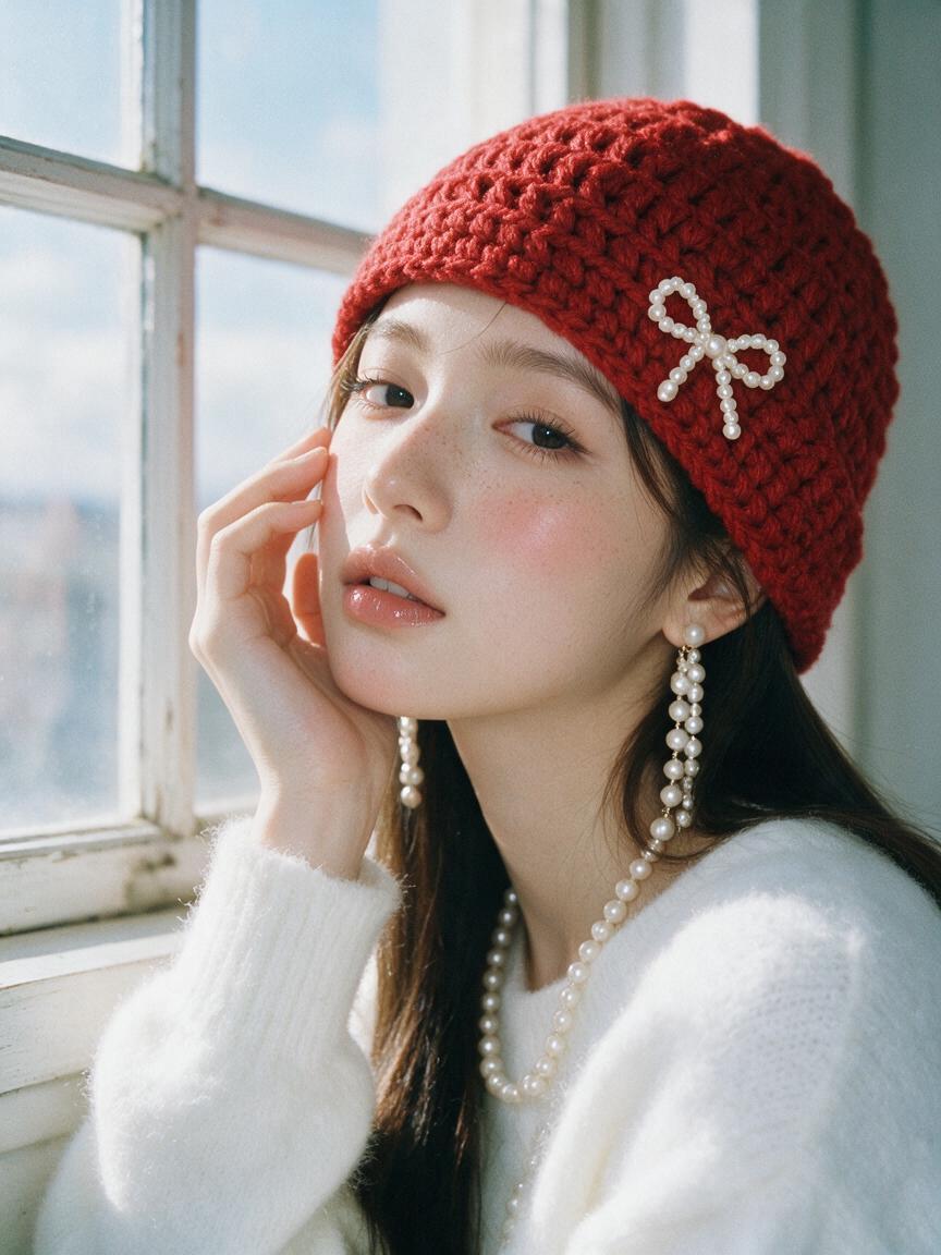 A close-up portrait of a young Taiwan idol in her early 20s with soft porcelain