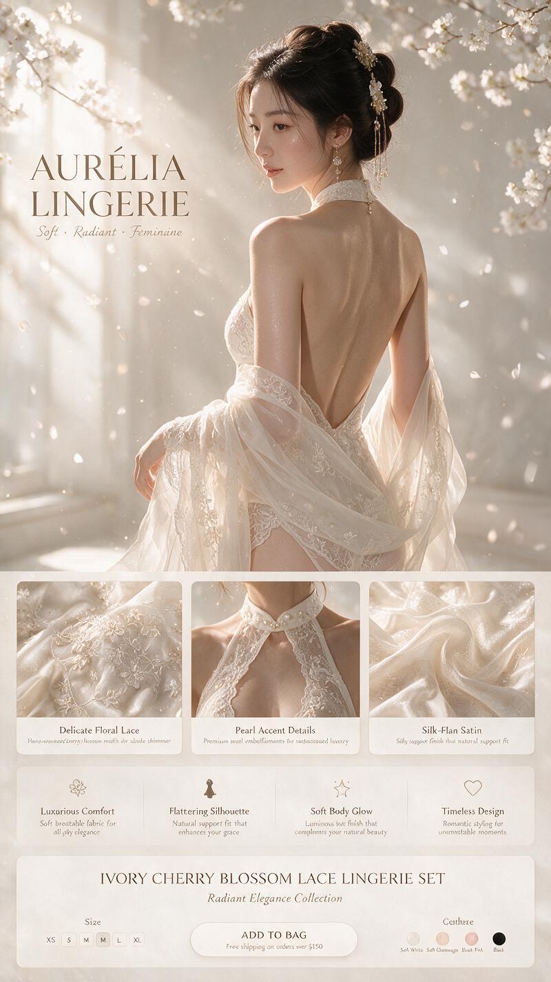 Create a hyper-realistic luxury lingerie e-commerce detail-page visual inspired