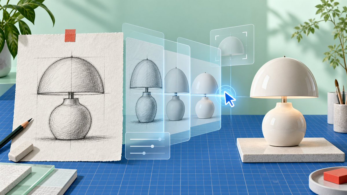 Infographic / Edu Visual - AI Product Sketch to Lamp Render