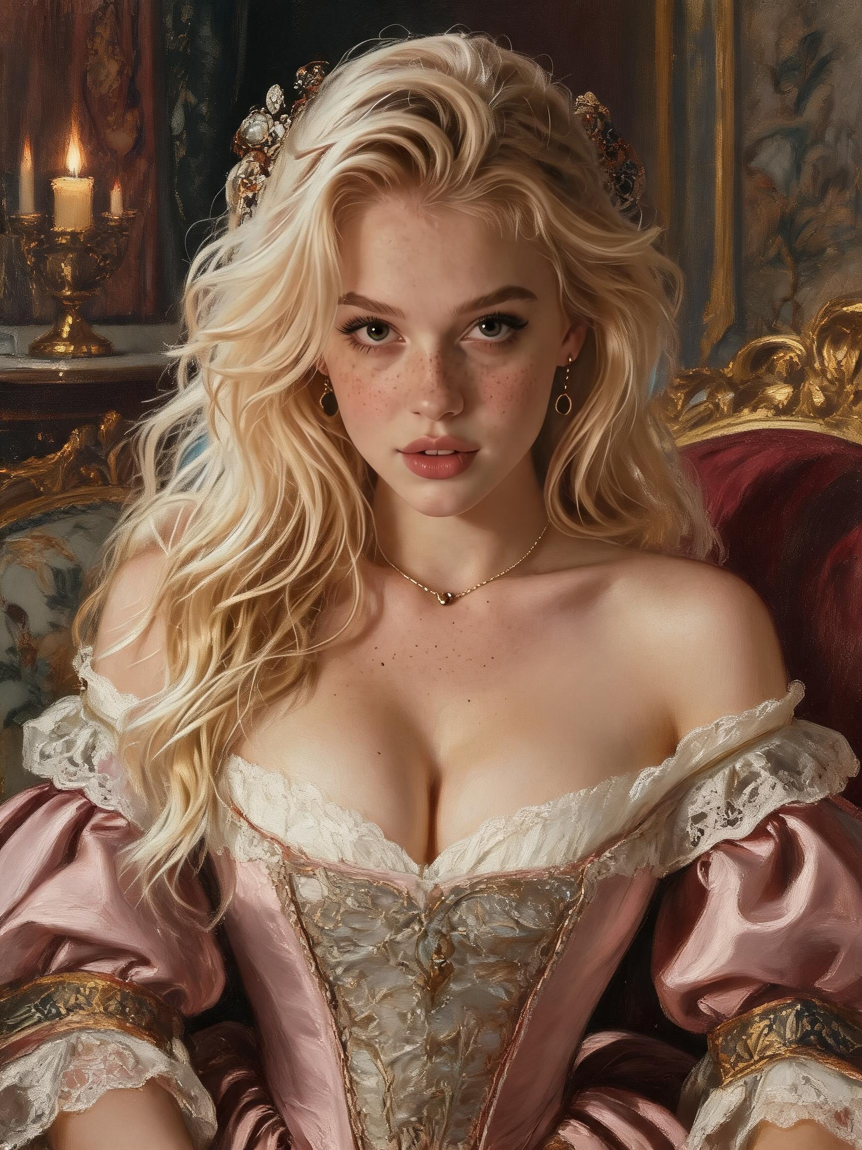 portrait half body female French concubine with slim curvy body painting by gast