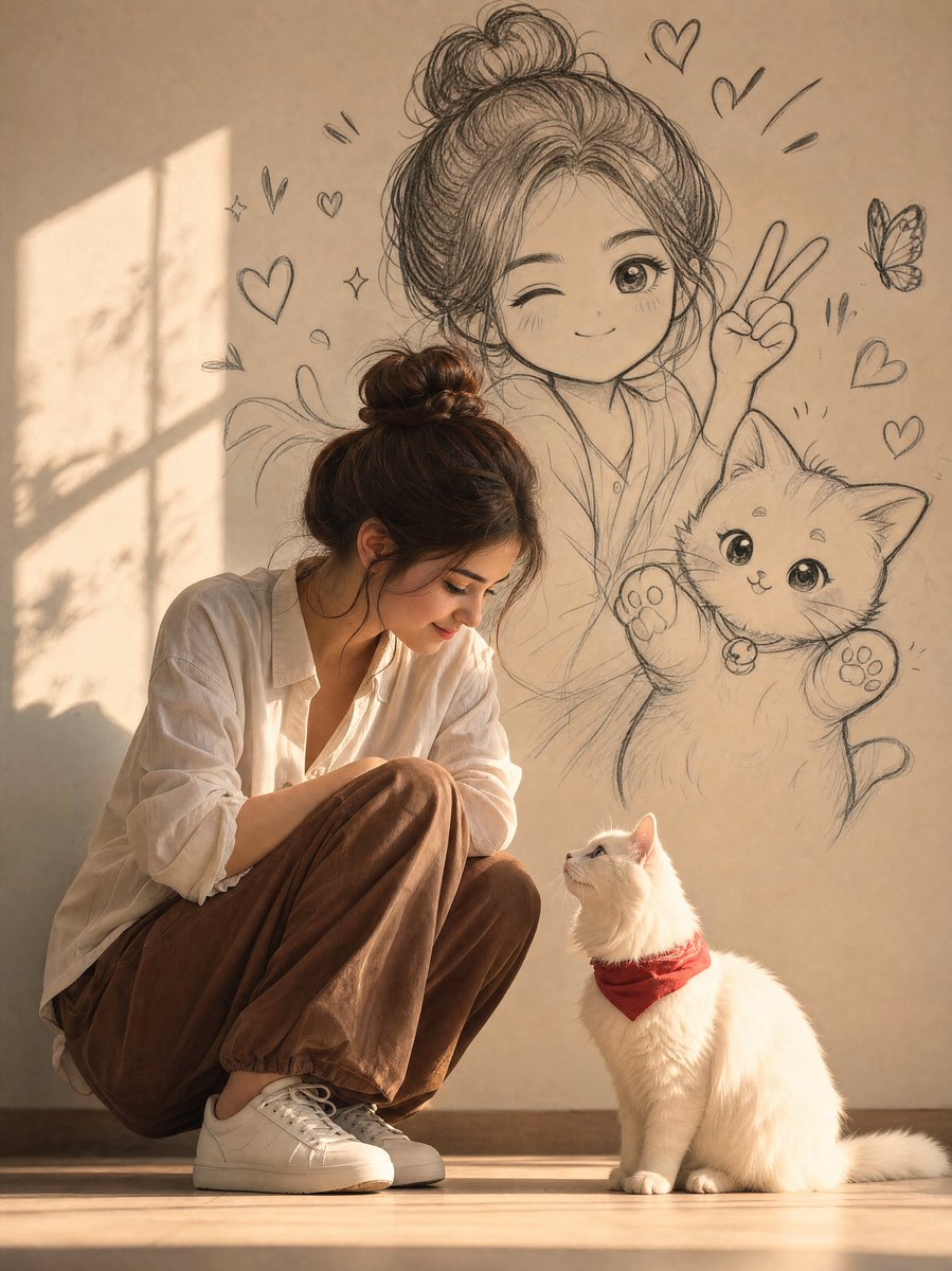 Social Media Post - Realistic Lifestyle Photo with Doodle Wall Art