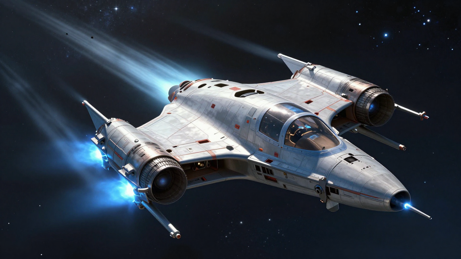 Subject & Action
A high-performance custom starfighter known as the Blue Ace, pi
