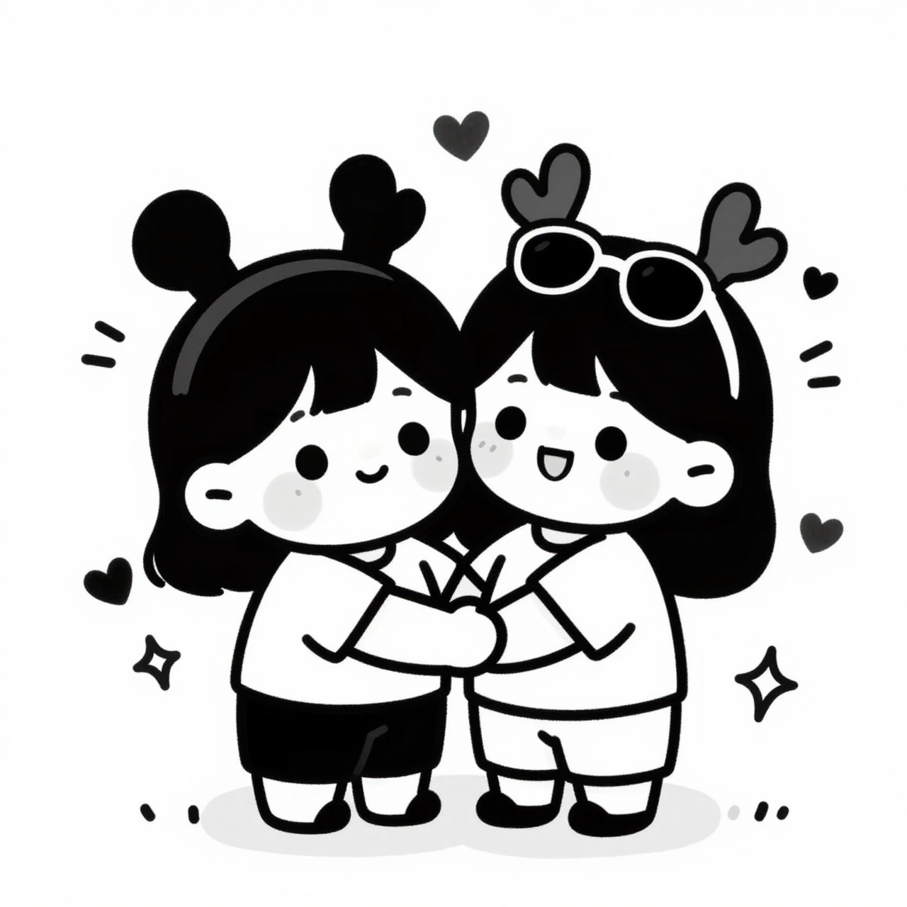Transform the uploaded photo into a cute black-and-white hand-drawn chibi doodle